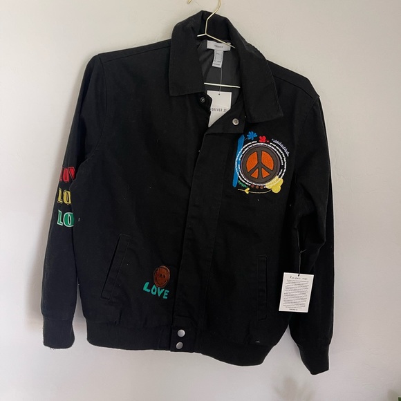 RON BASS x FOREVER 21 “Black Is Power” Embroidered Denim Jacket NWT - Picture 3 of 10